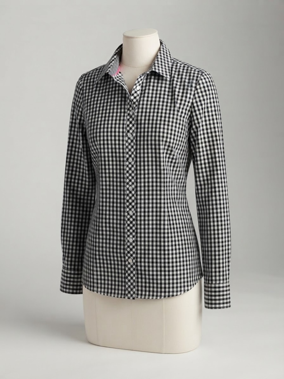 Talbots No-Iron Classic Black & White Gingham Button-Up Shirt Size 10